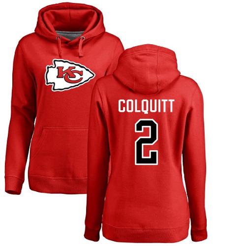 Women Kansas City Chiefs 2 Colquitt Dustin Red Name and Number Logo Pullover Hoodie